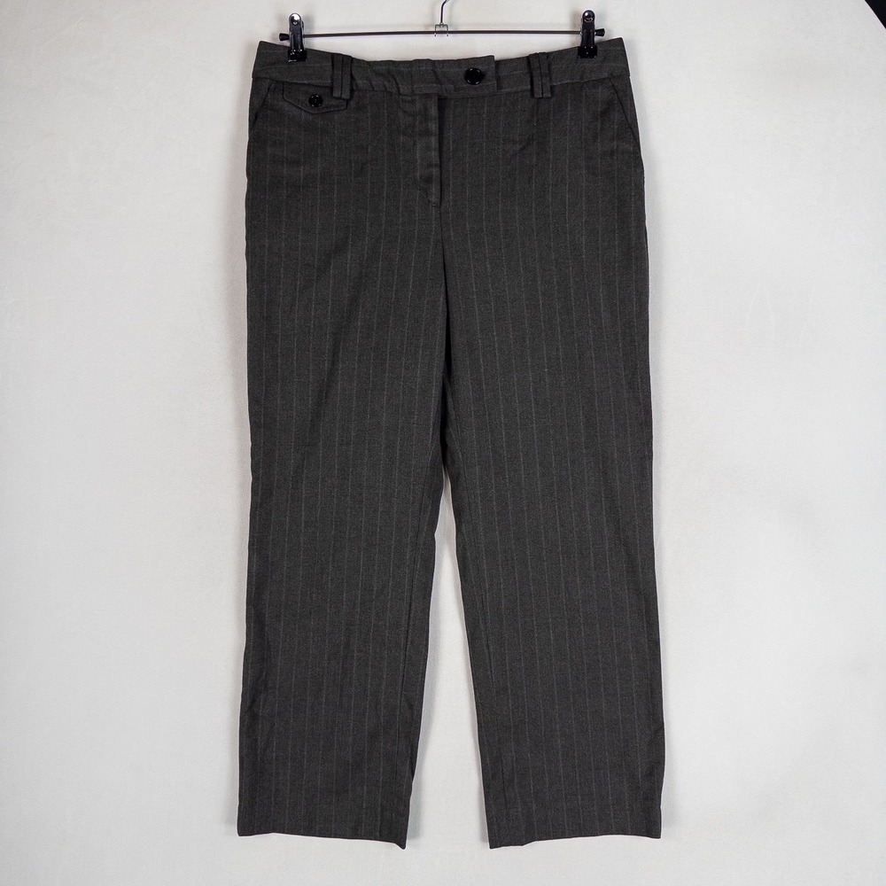 Talbots Dress Pants 14 Gray Pink Pinstripe Professional Straight Leg Trousers *